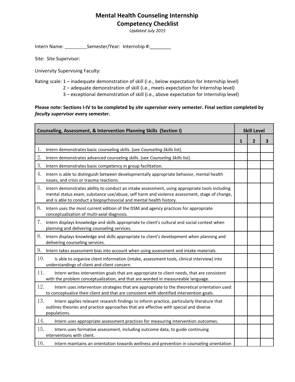 Competency Checklist