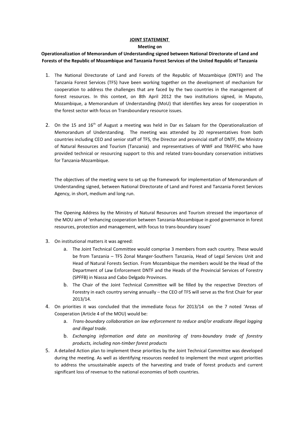 Operationalization of Memorandum of Understanding Signed Between National Directorate