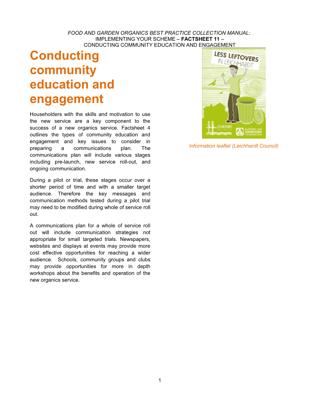 Conducting Community Education and Engagement - Fact Sheet