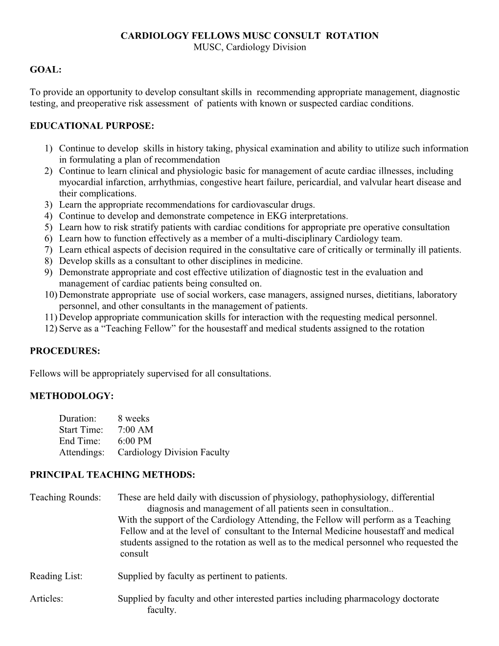 Cardiology Fellows Musc Consult Rotation