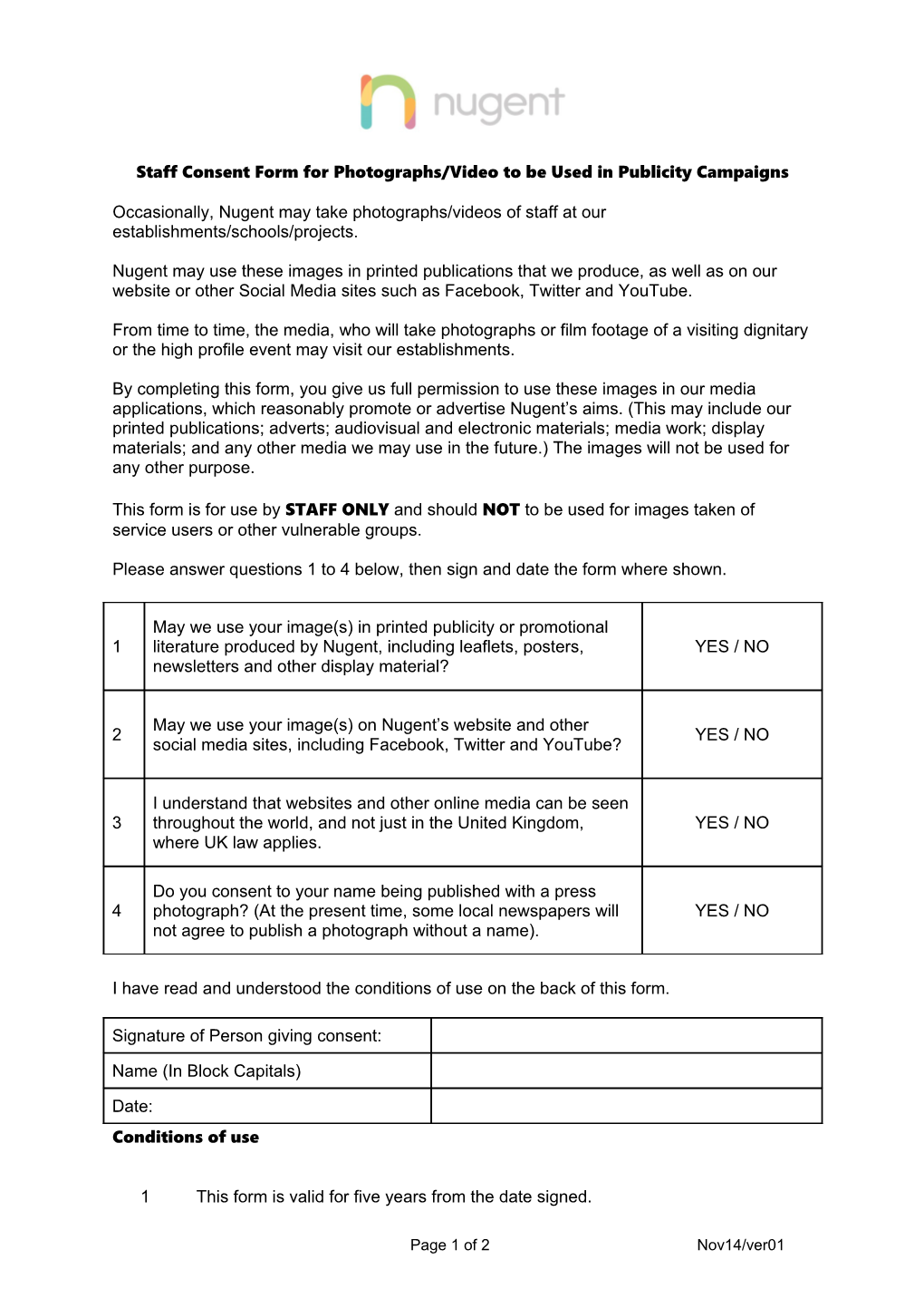Consent Form for Use By