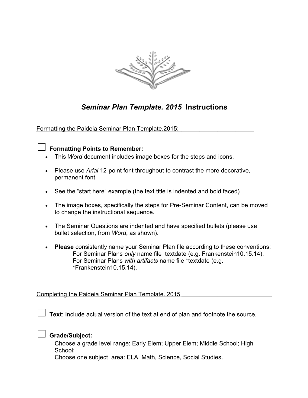 Seminar Plan Template.2015 Instructions