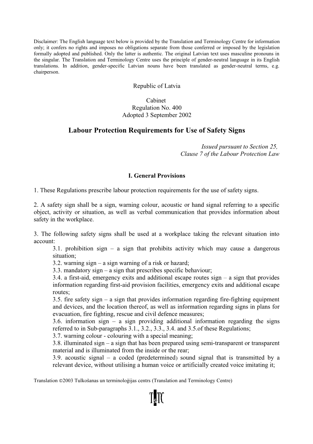Labour Protection Requirements for Use of Safety Signs