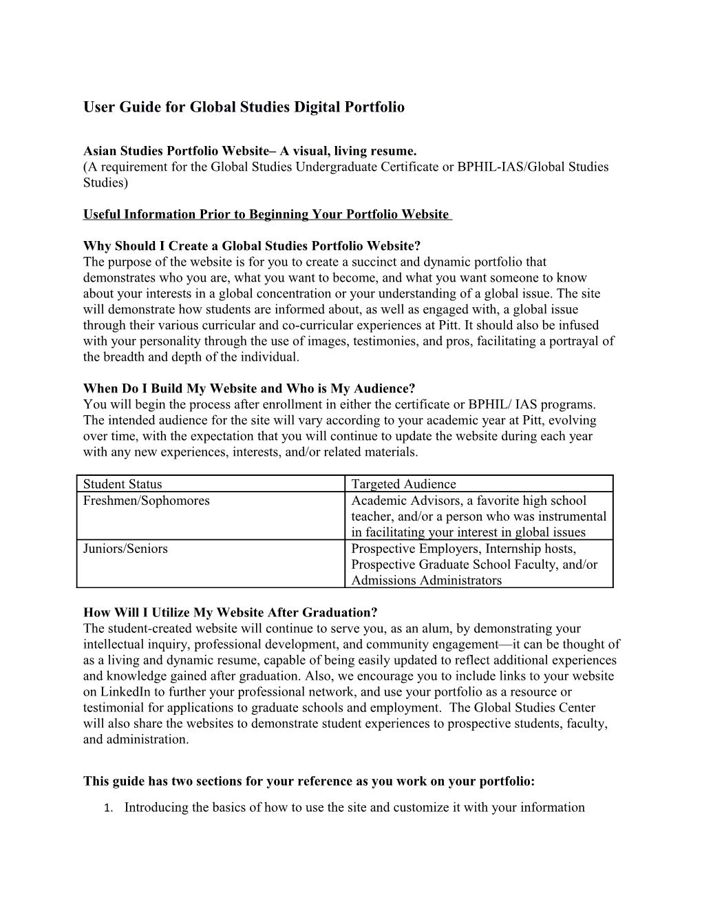 User Guide for Global Studies Digital Portfolio