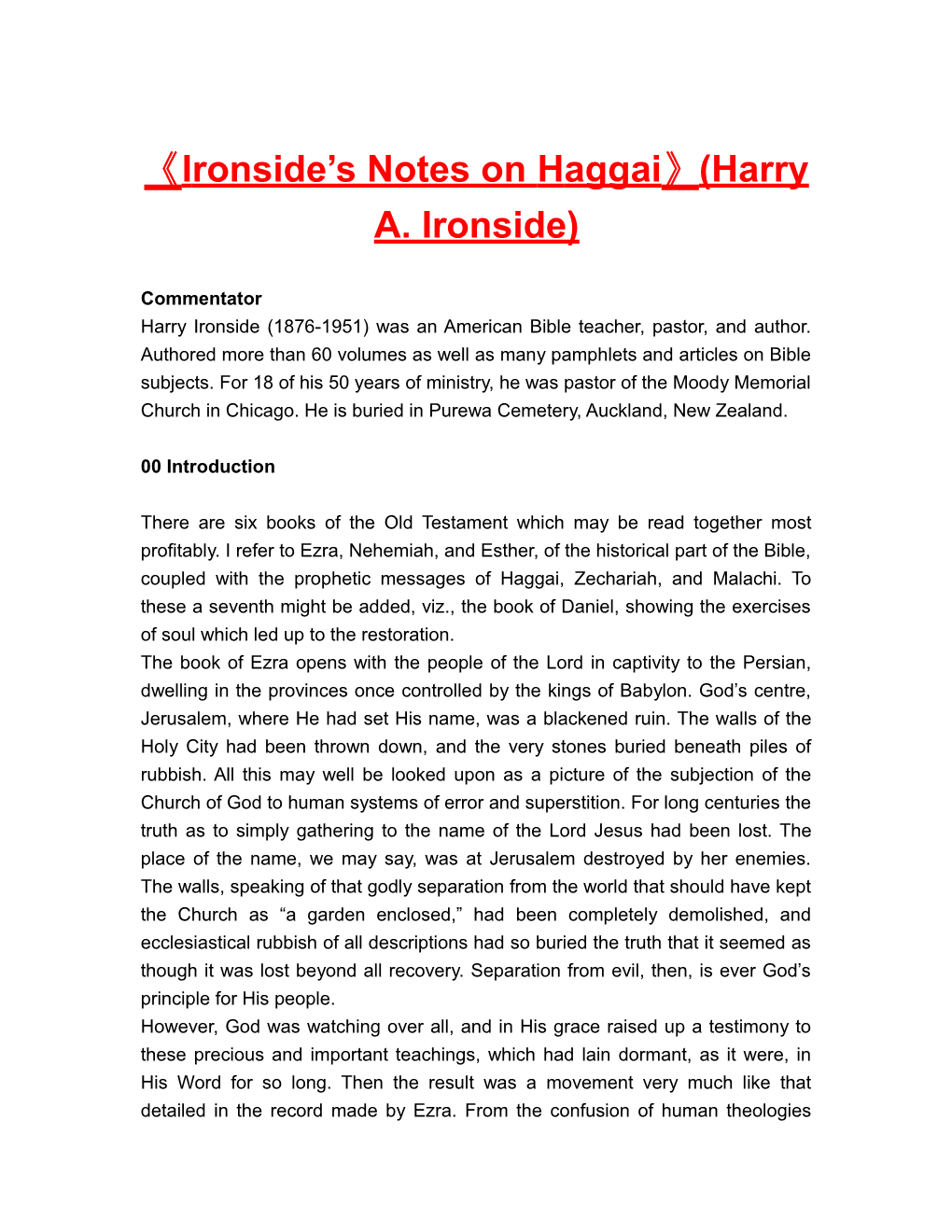 Ironside S Notes on Haggai (Harry A. Ironside)