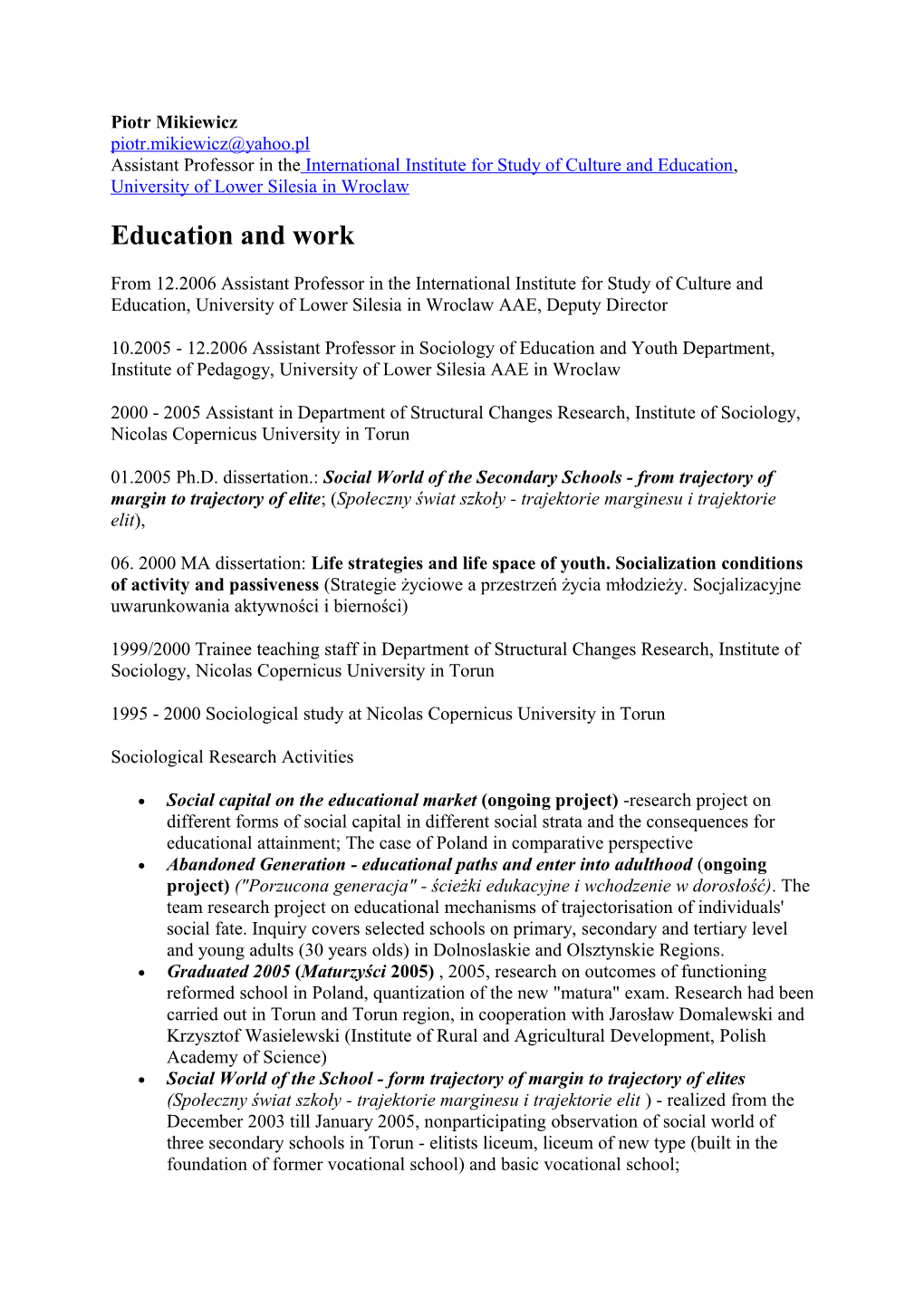 Education and Work