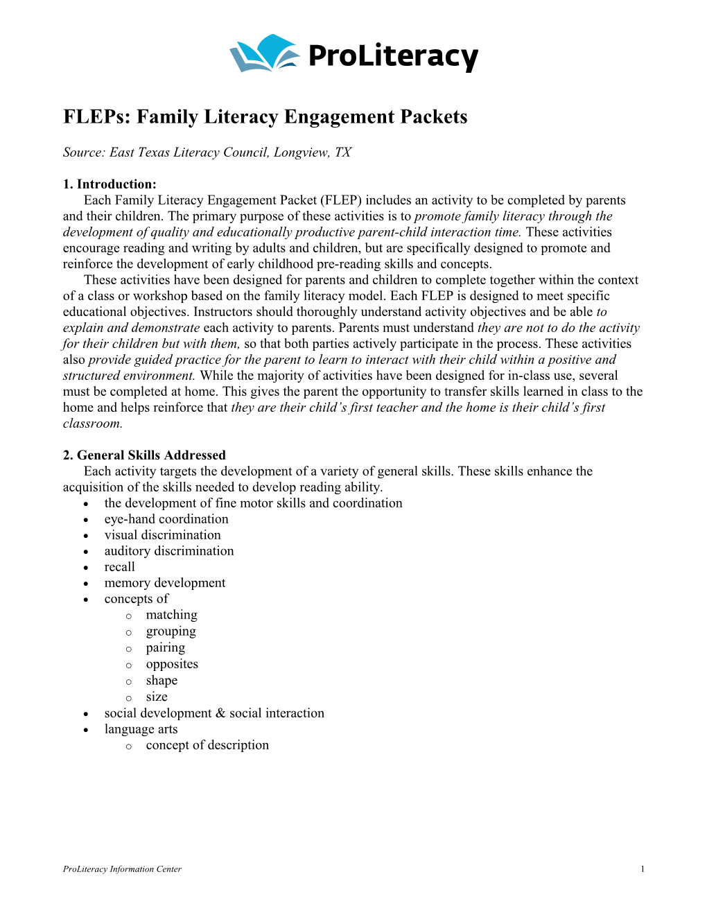 Fleps: Family Literacy Engagement Packets