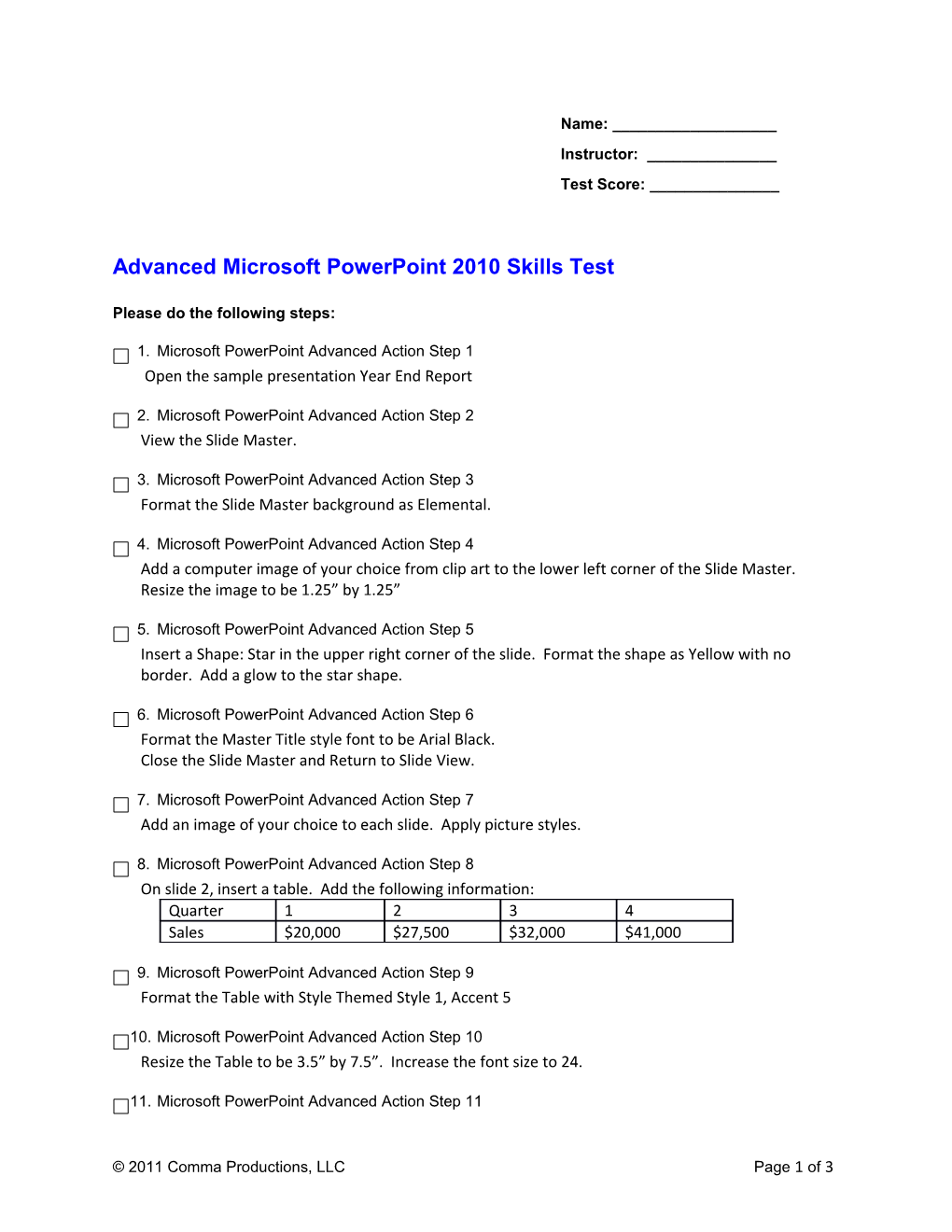 Advanced Microsoft Powerpoint 2010 Skills Test