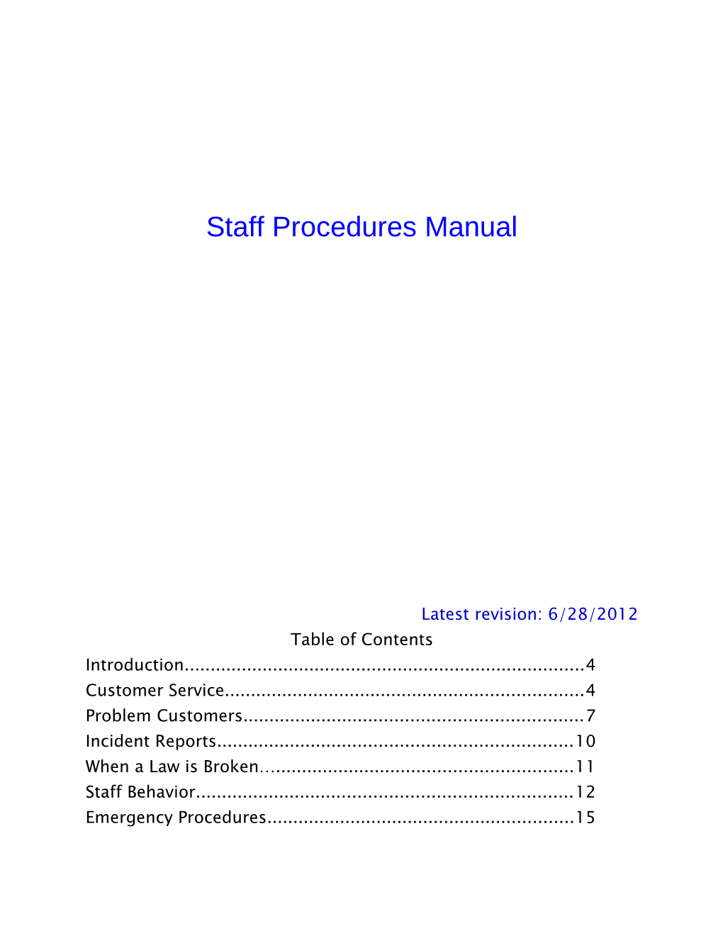 Staff Procedures Manual