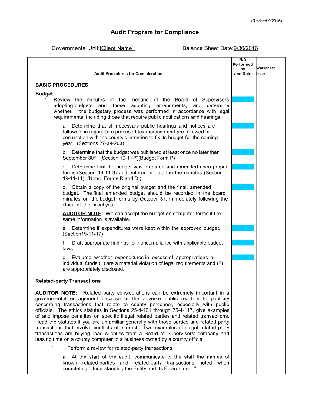 Auditprogram for Compliance