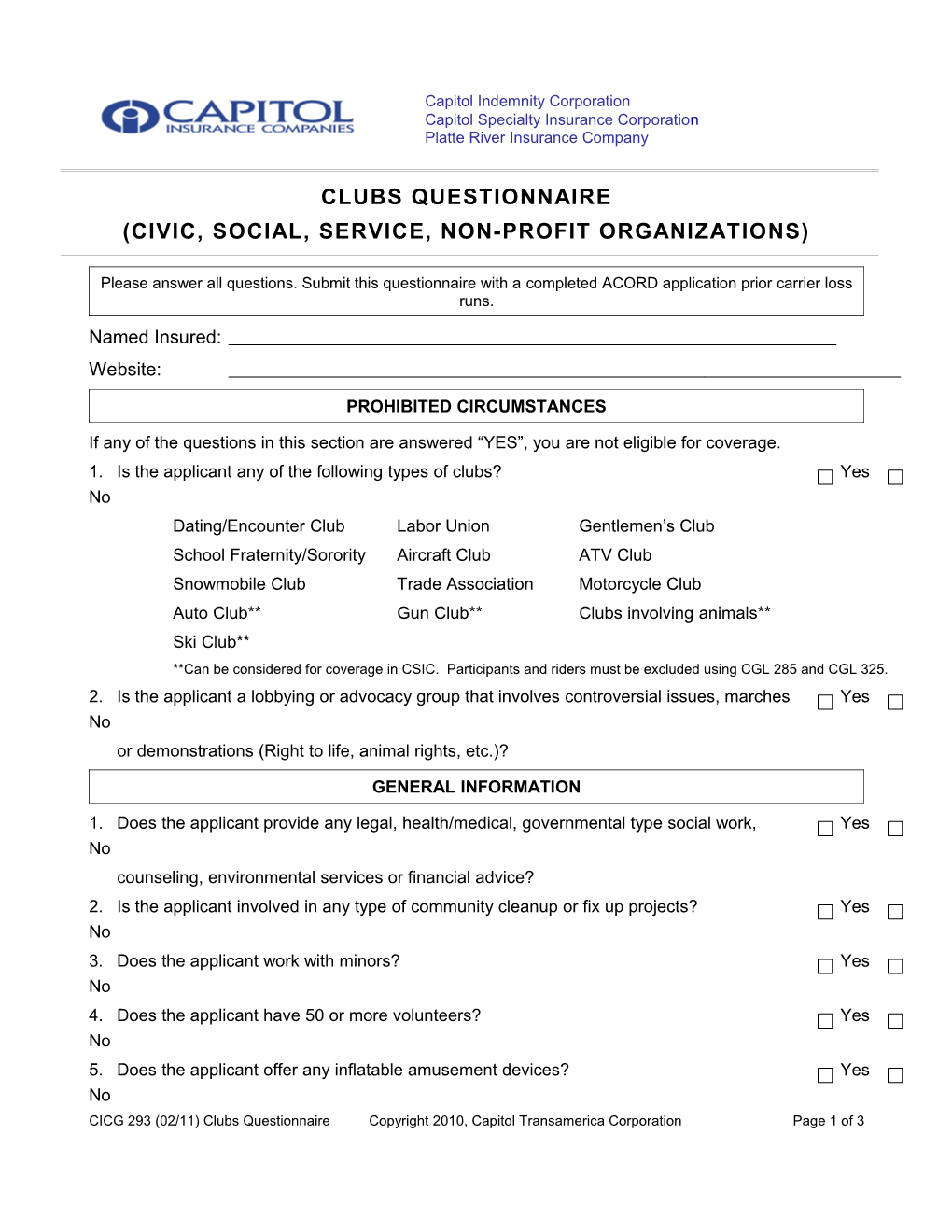 Questionnaire - Health and Exercise Clubs