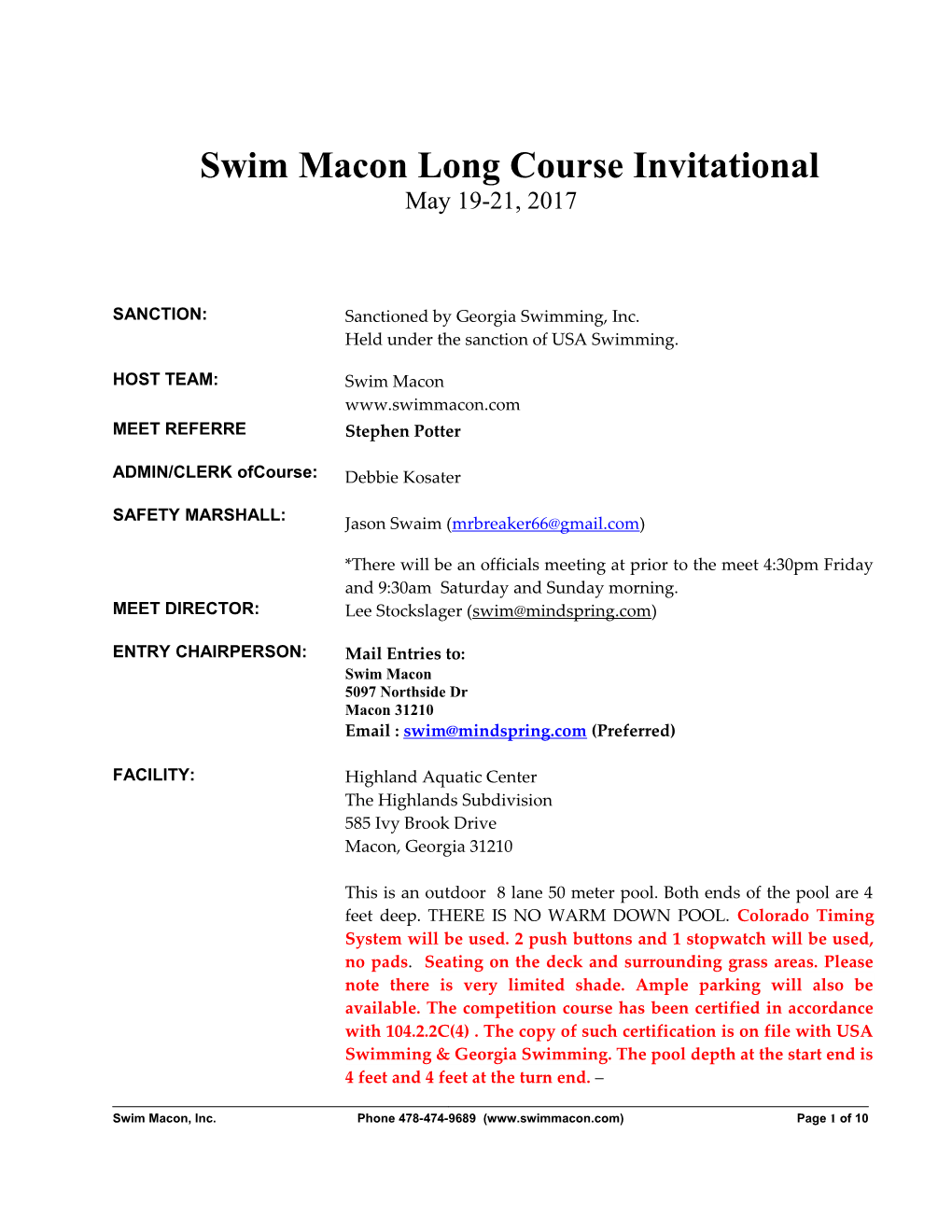 Meet Information Sheetmay 19-21, 2017Swim Macon Long Course Invite