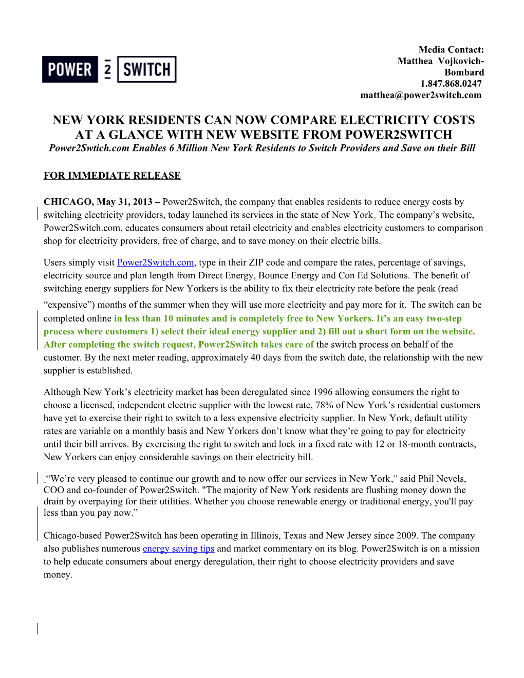 Power2swtich.Comenables6 Million New York Residents to Switch Providersandsave on Their Bill
