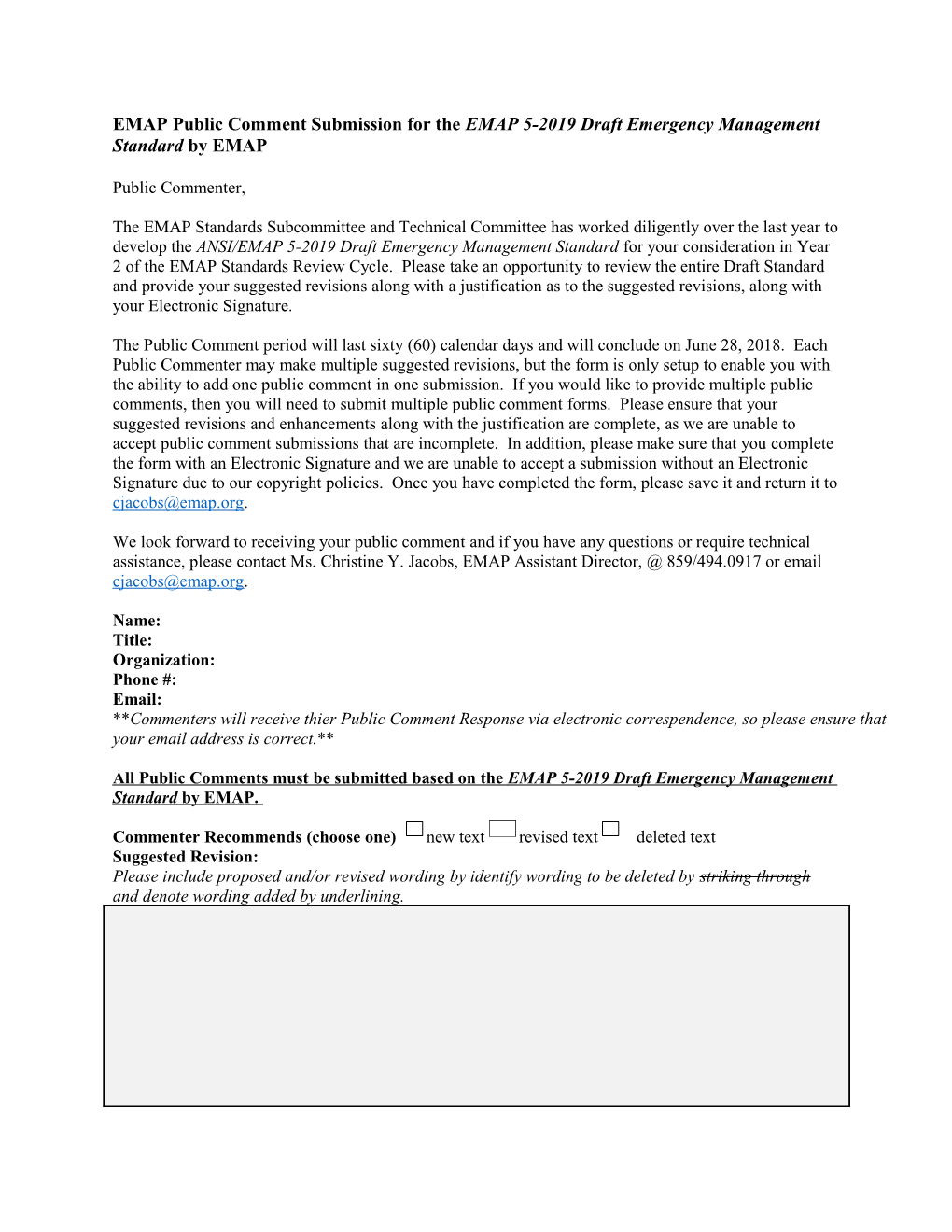 EMAP Public Comment Submission for the EMAP 5-2019Draftemergency Management Standard by EMAP
