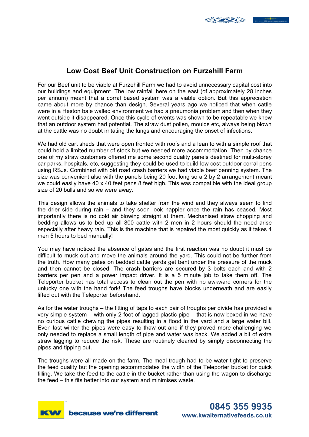 Low Cost Beef Unit Construction on Furzehill Farm