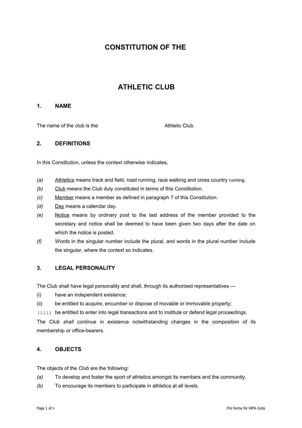 Constitution of the Uct Athletics Club