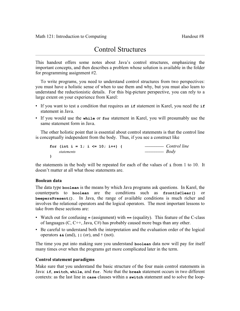 Math 121: Introduction to Computing Handout #8