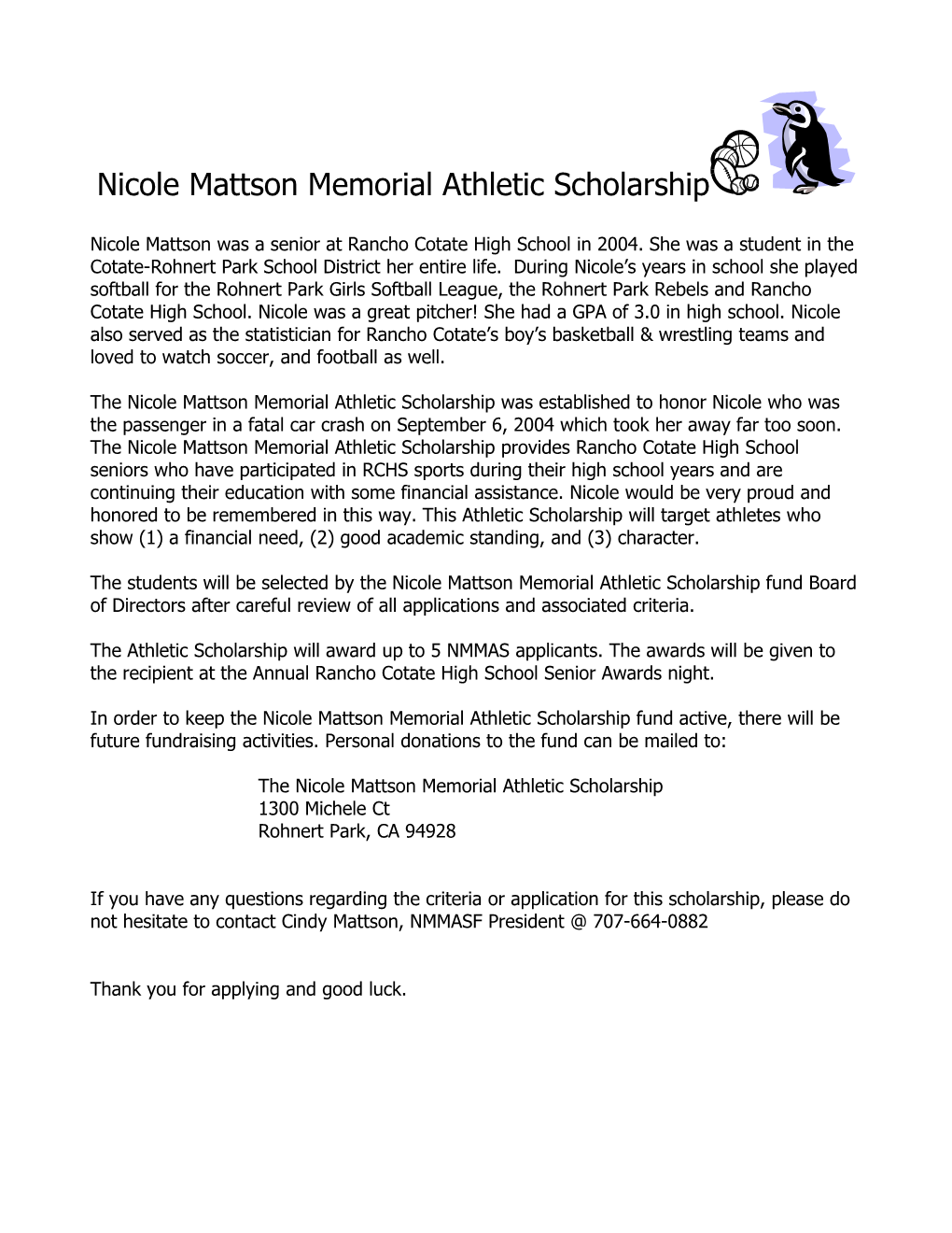 Nicole Mattson Memorial Athletic Scholarship