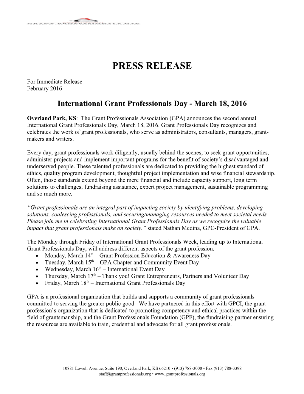 International Grant Professionals Day - March 18, 2016