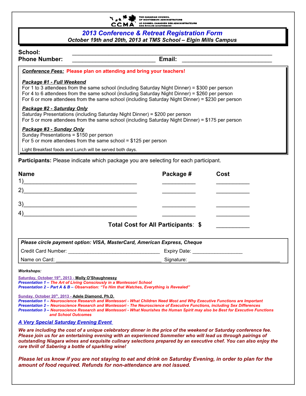 2013 Conference & Retreat Registration Form
