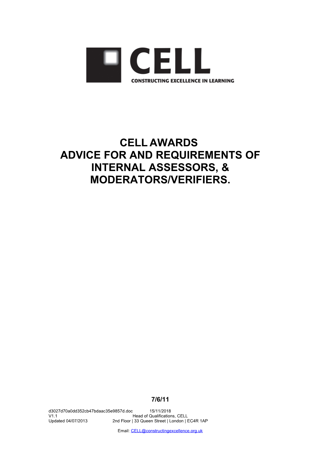 CELL AWARDS Advice for Assessors Moderators and Verifiers