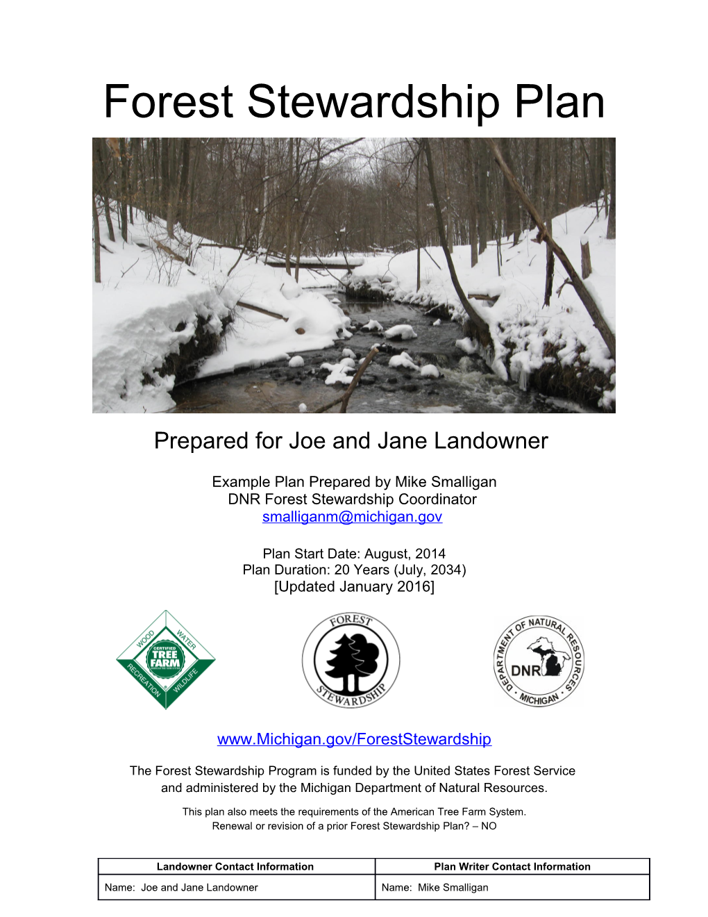 Michigan Landowner Forest Stewardship Plan