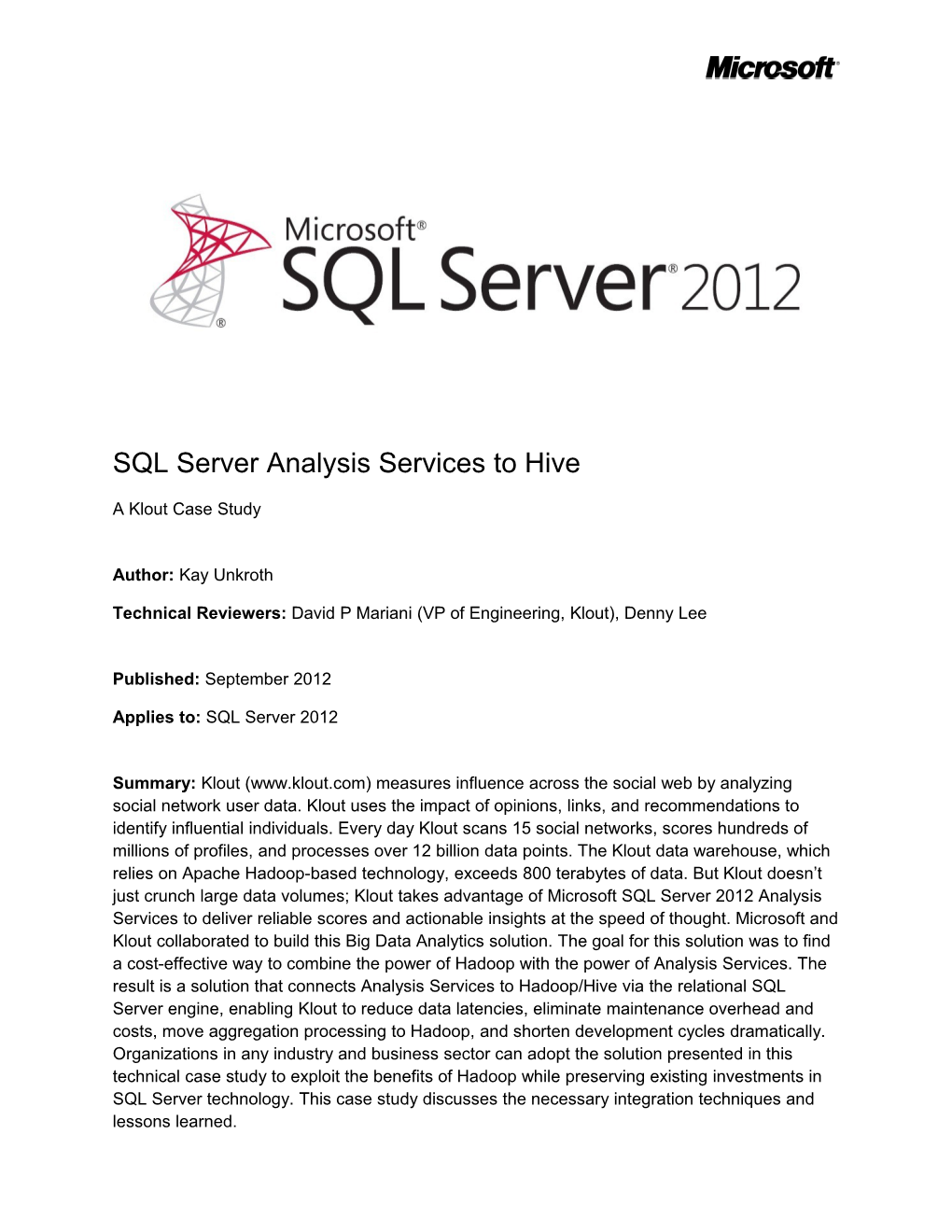 SQL Server Analysis Services to Hive