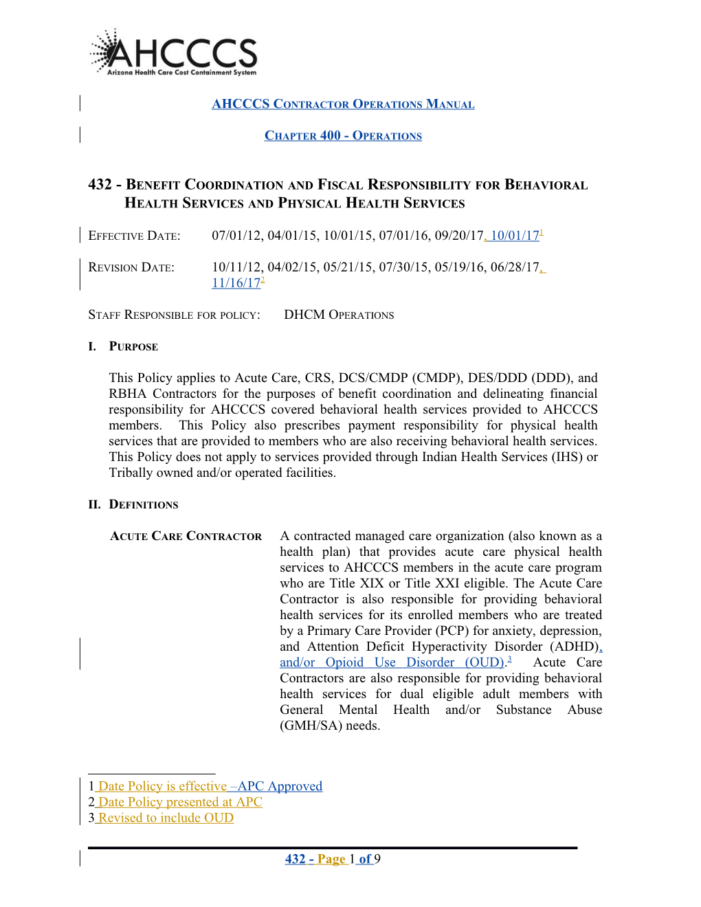 432-Benefit Coordination and Fiscal Responsibility for Behavioral Health Services And