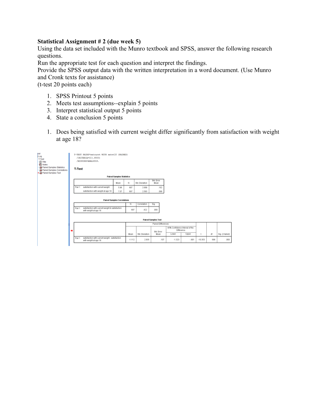 Statistical Assignment # 2 (Due Week 5)