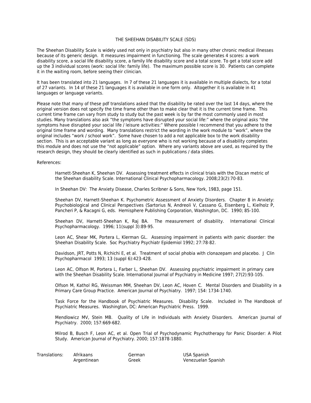 The Sheehan Disability Scale (Sds)