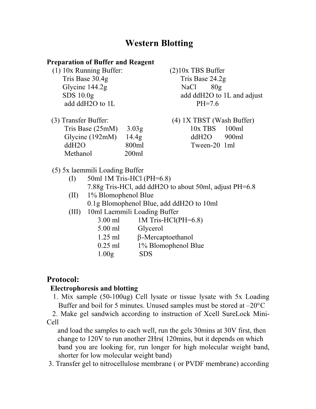 Preparation of Buffer and Reagent