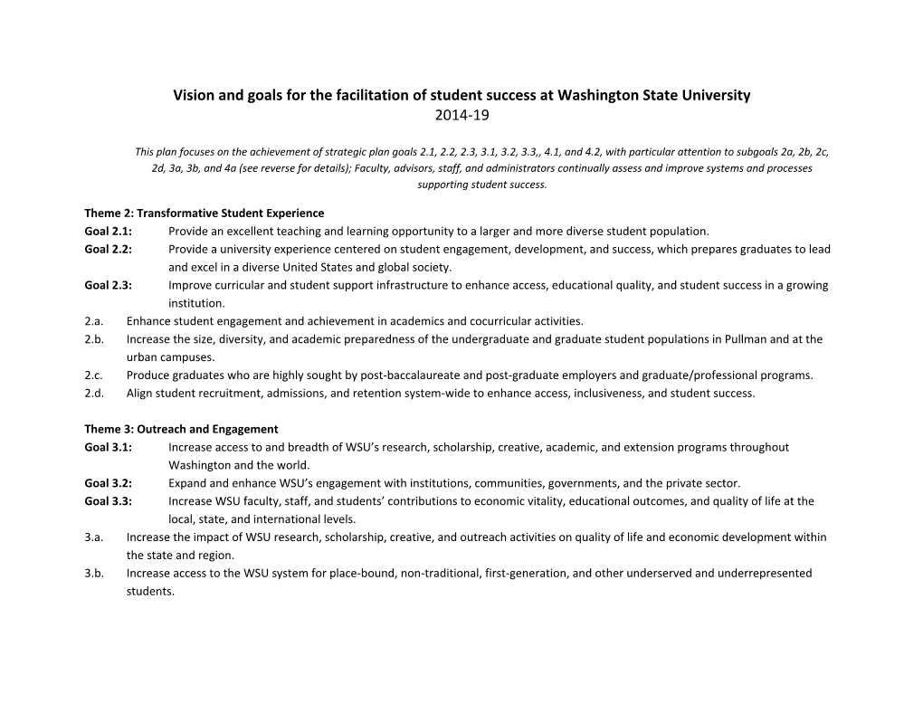 Vision and Goals for the Facilitation of Student Successat Washington State University