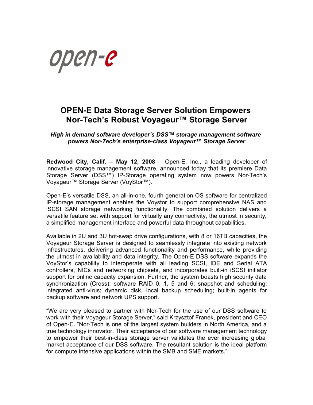 Open-E DSS Empowers Nor-Tech S Voyageur Storage Serverpage 1