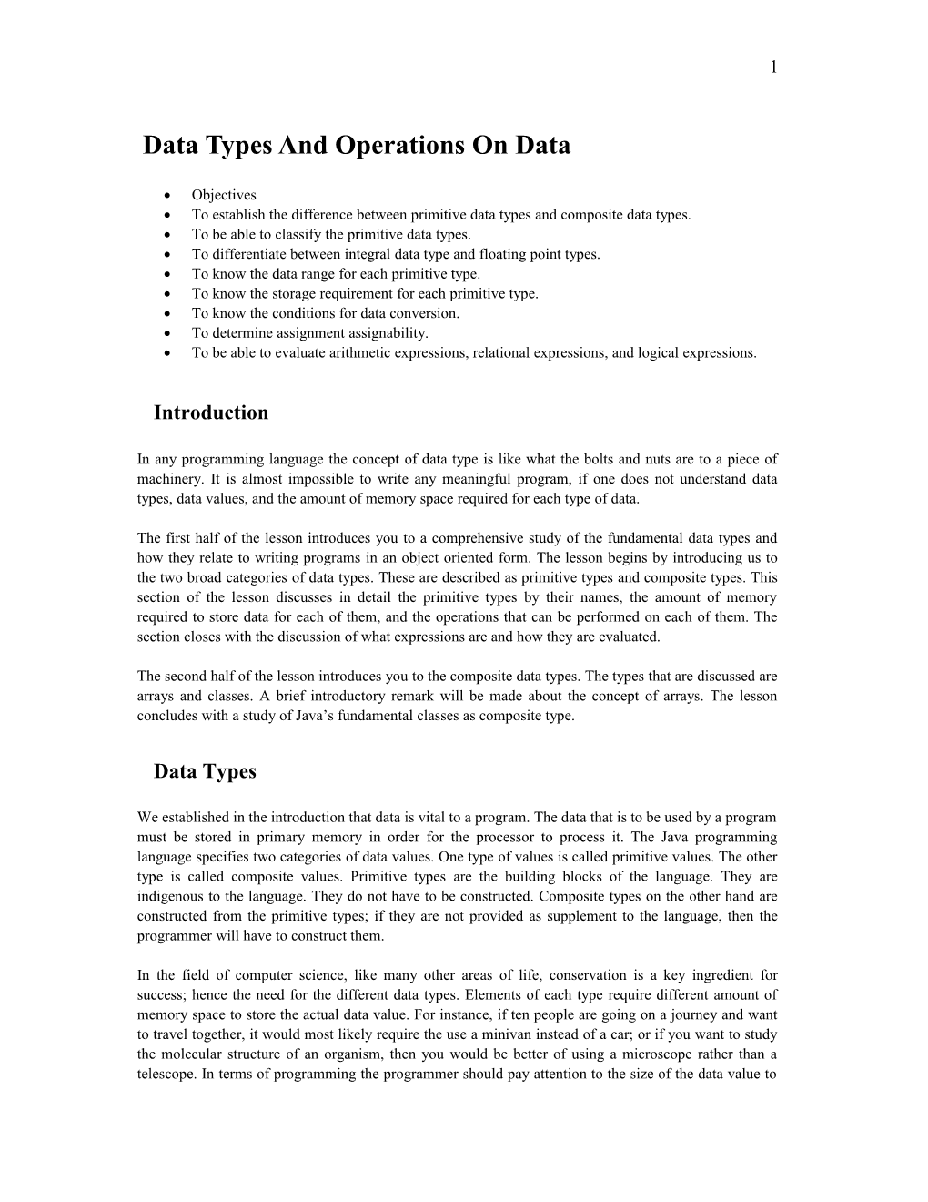 Data Types and Operations