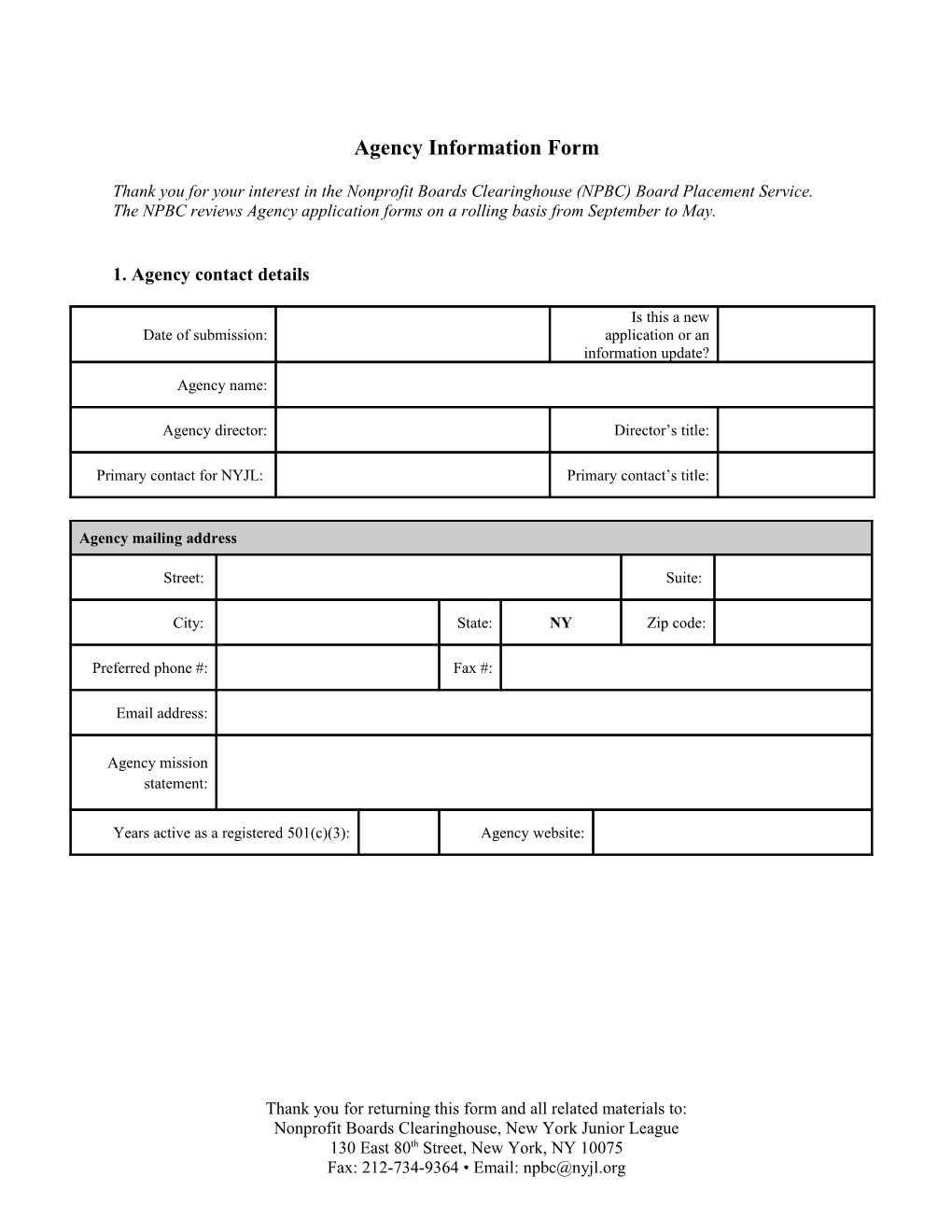 Agency Information Form