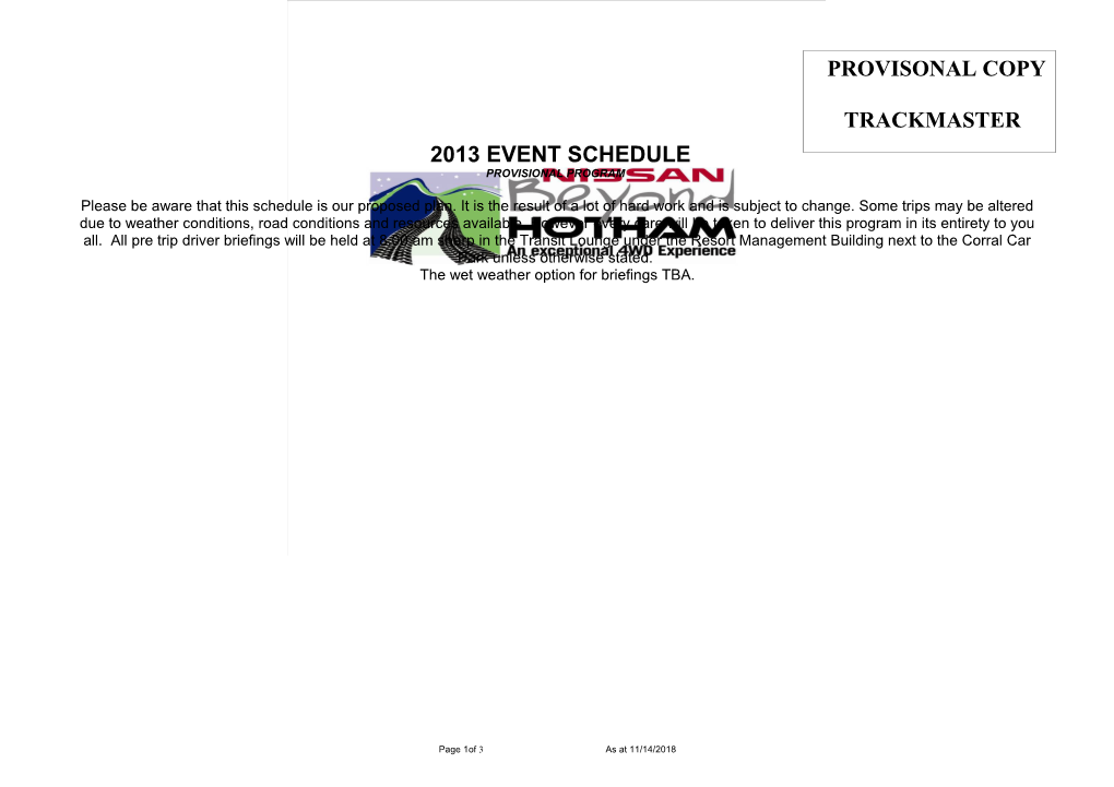 2013 Event Schedule