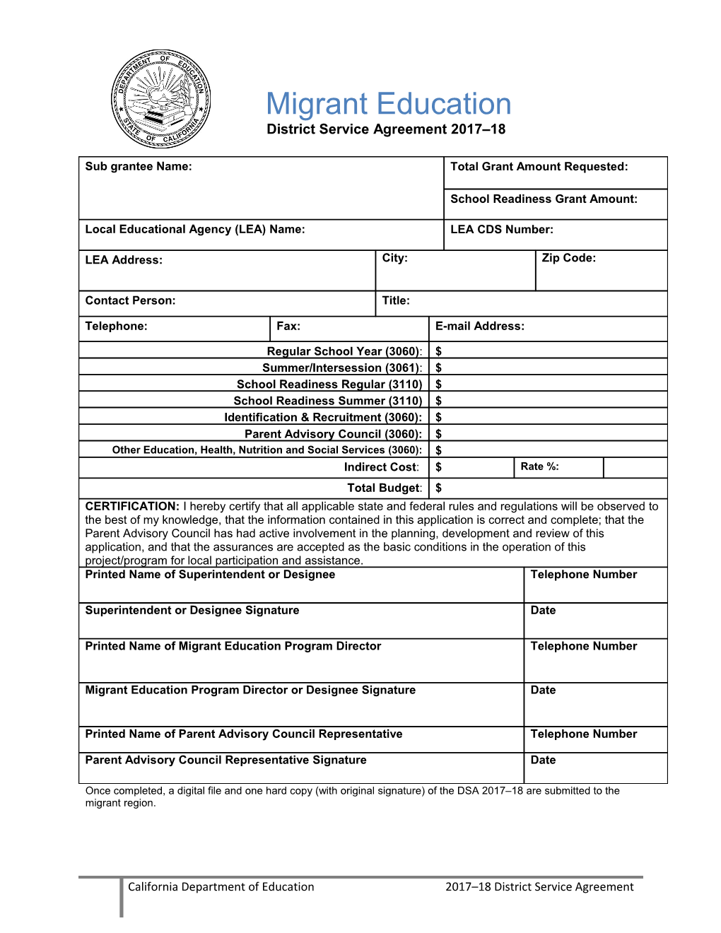 Dsapp-17: Migrant (CA Dept of Education)