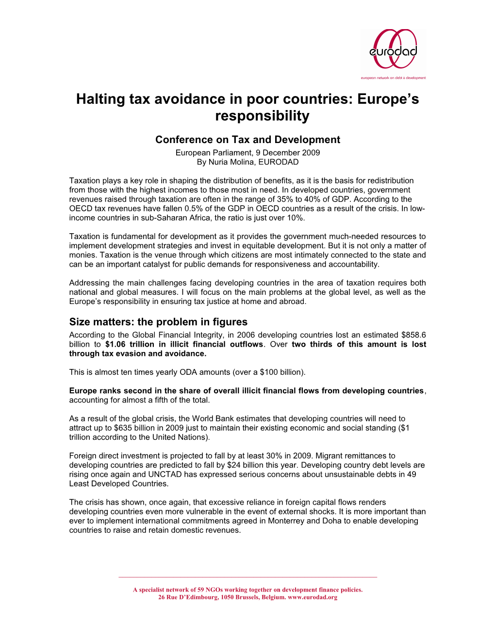 Halting Tax Avoidance in Poor Countries: Europe S Responsibility