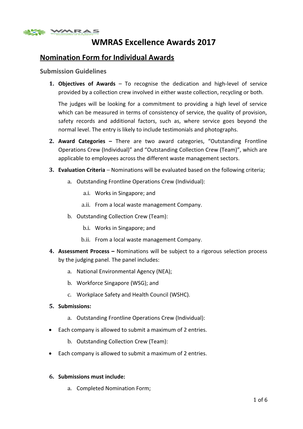 Nomination Form for Individual Awards