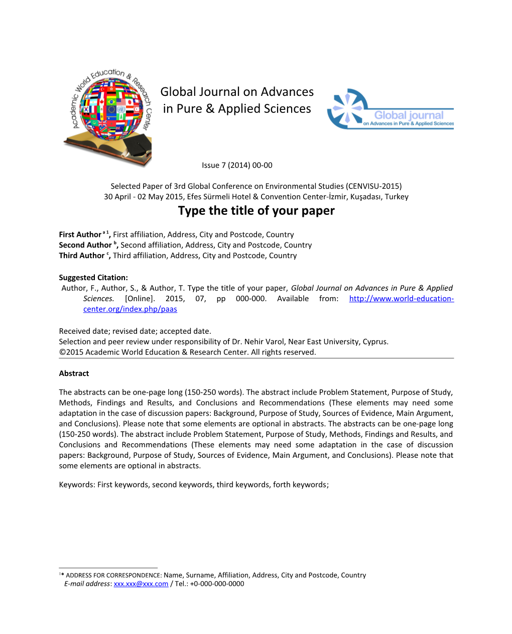 Selected Paper of 3Rd Global Conference on Environmental Studies (CENVISU-2015)