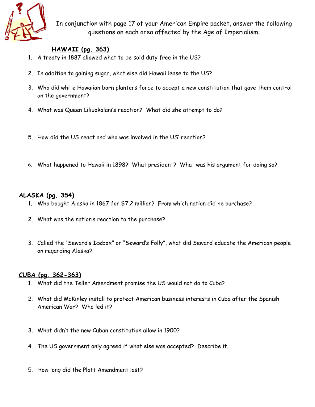 In Conjunction of Page 17 of Your Packet, Answer the Following Questions on Each Area