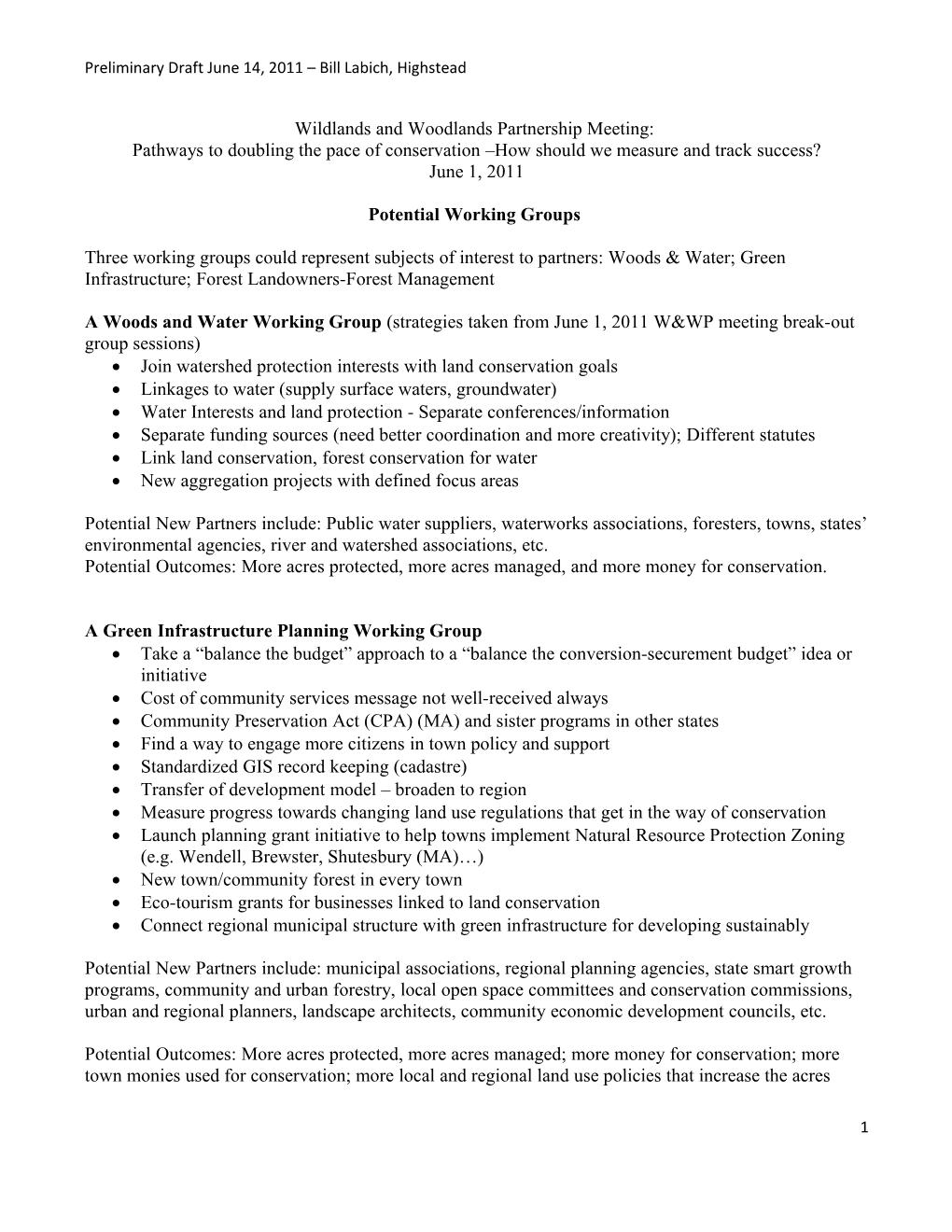 Wildlands and Woodlands Partnership Meeting