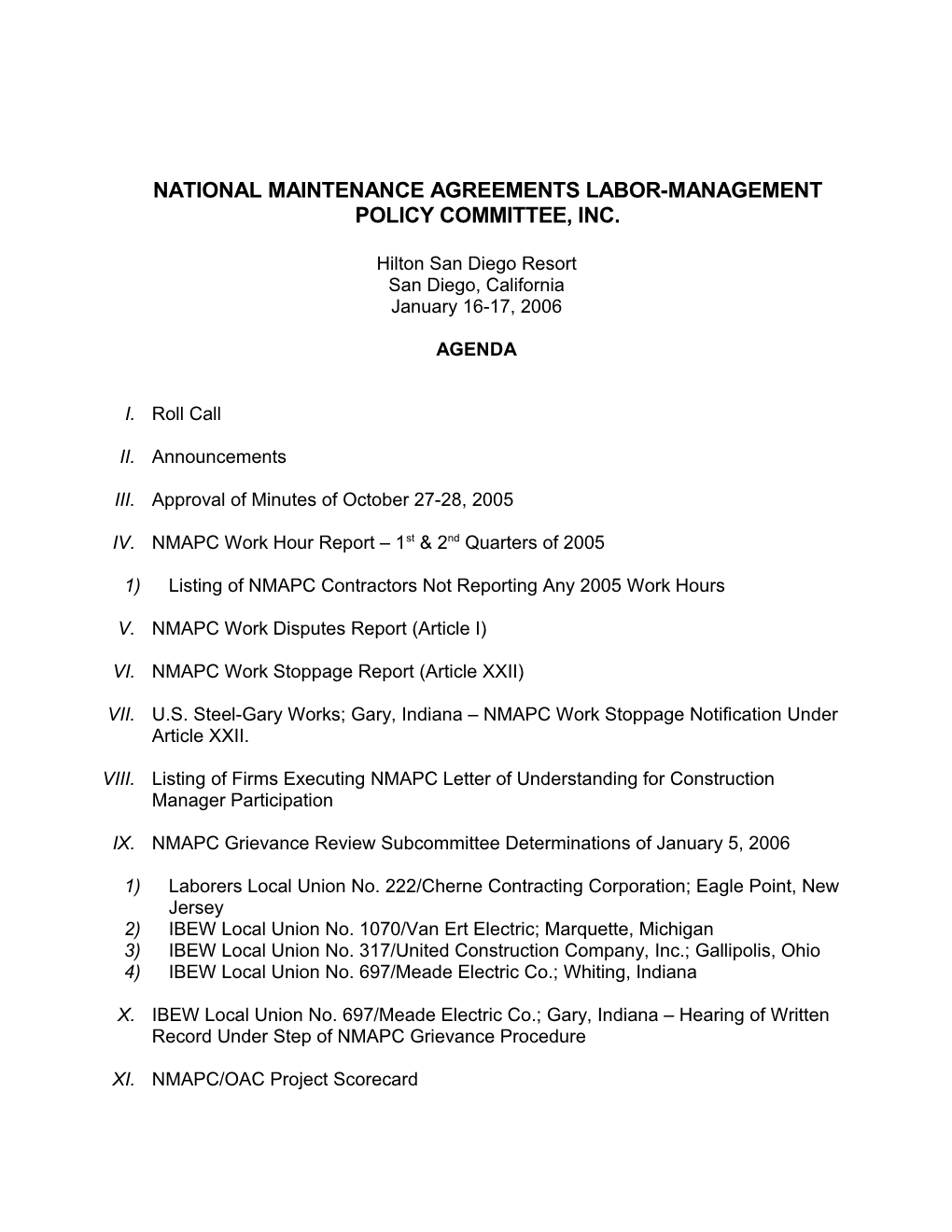 National Maintenance Agreements Labor-Management Policy Committee, Inc