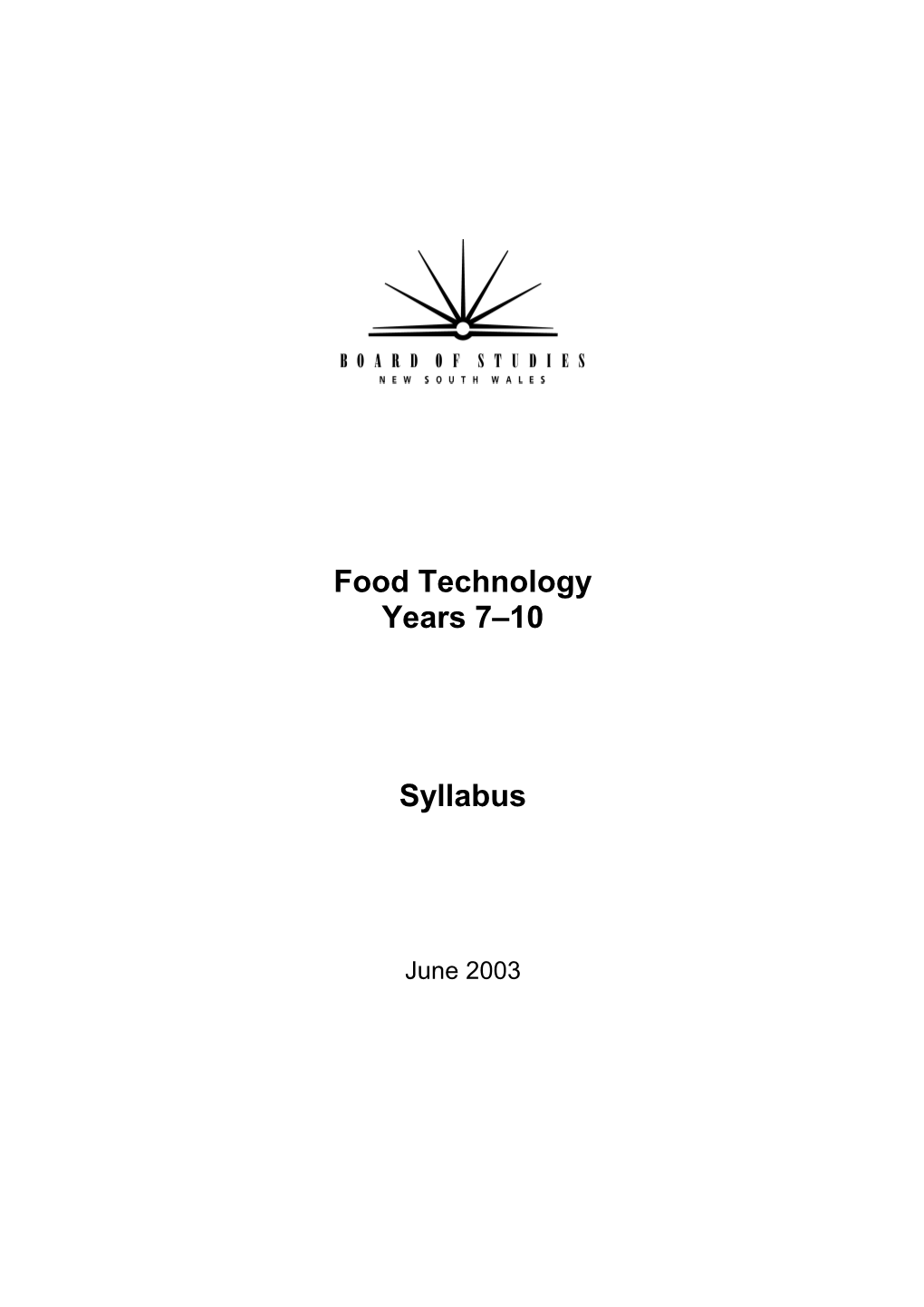 Years 7-10 Syllabus - Food Technology