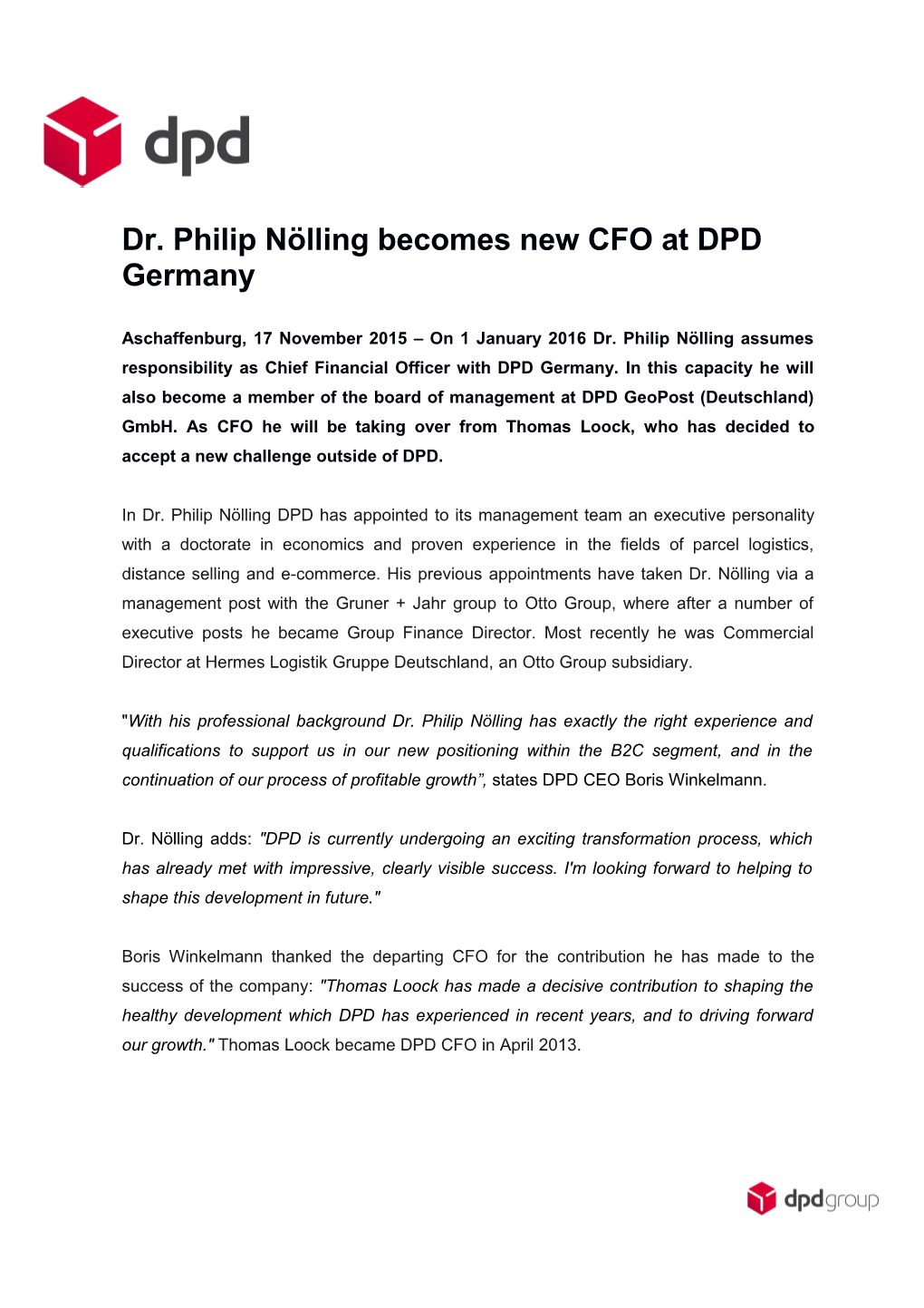 Dr. Philip Nöllingbecomes New CFO at DPD Germany