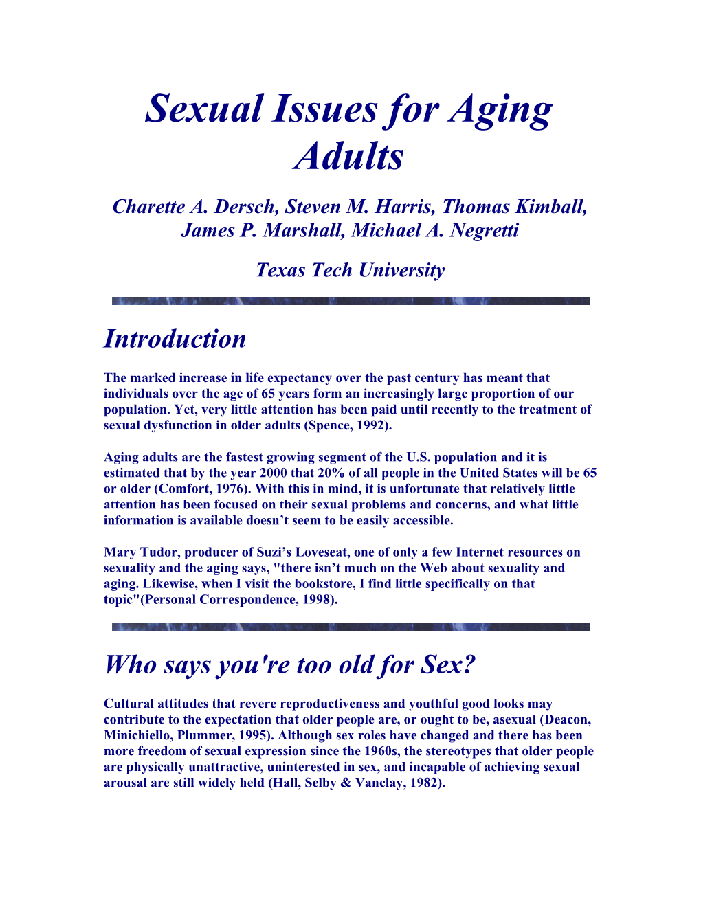 Sexual Issues for Aging Adults