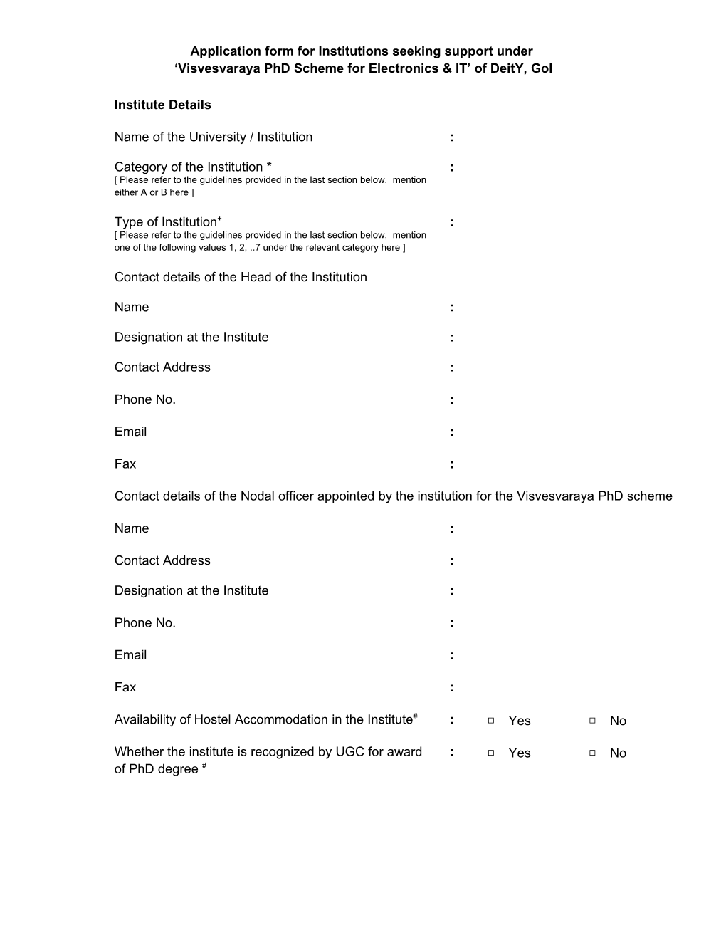 Application Form for Institutions Seeking Support Under