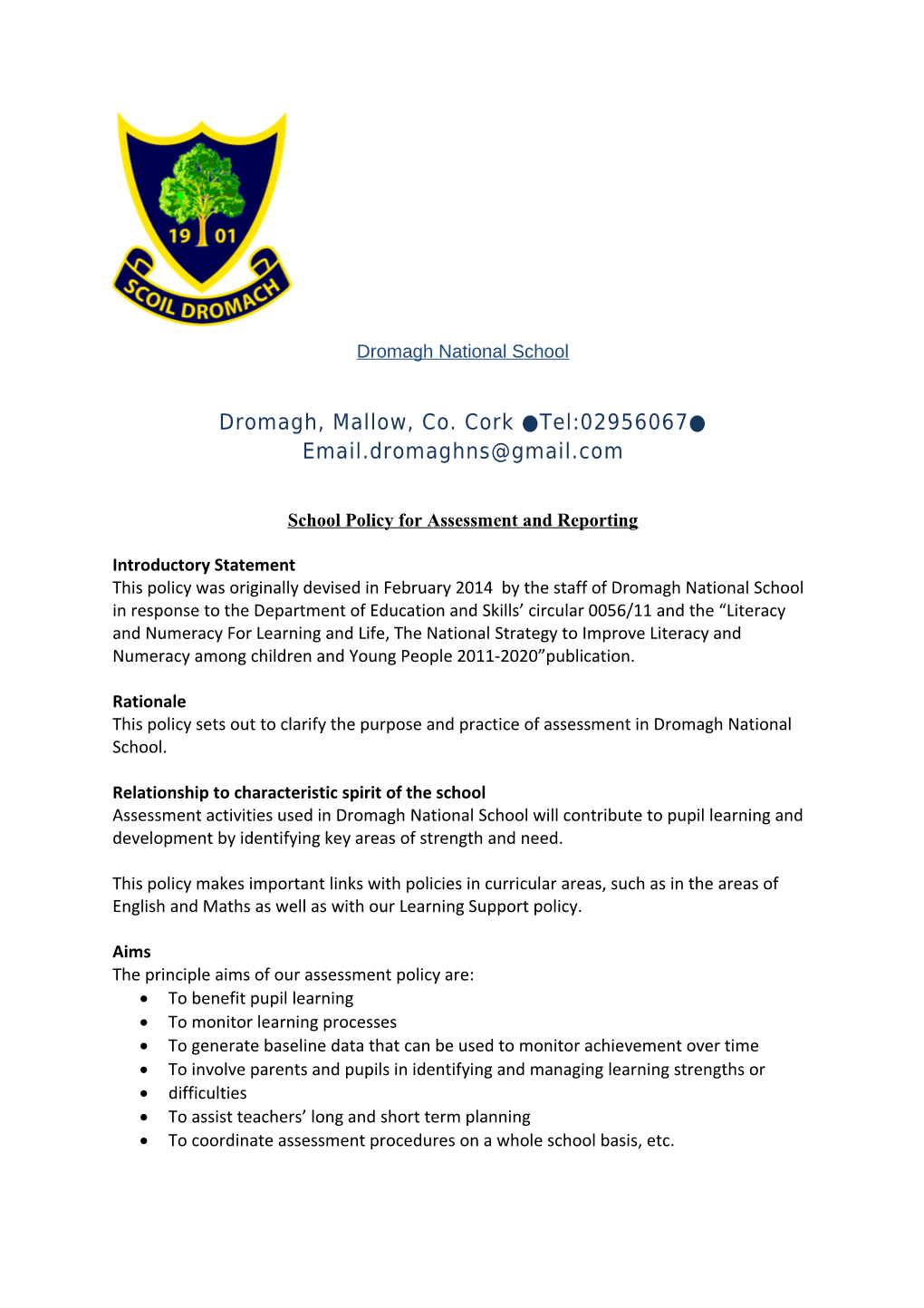 School Policy for Assessment and Reporting