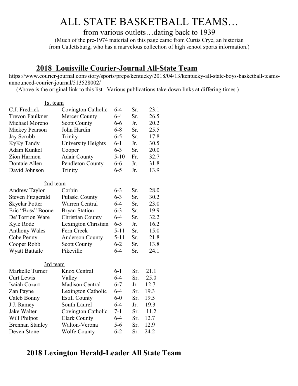 2012 Louisville Courier-Journal All-State Team