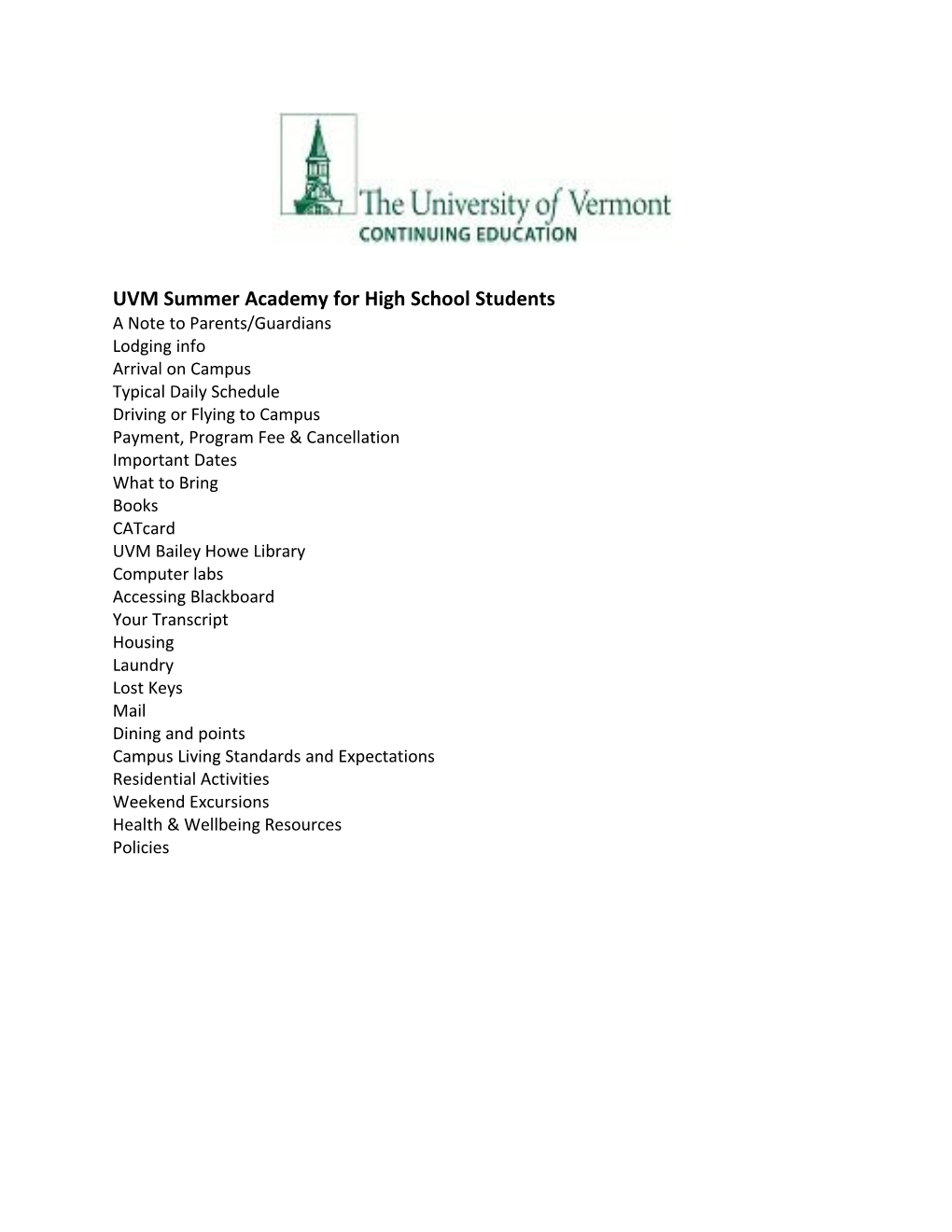 UVM Summer Academy for High School Students